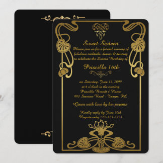 16 . Geburtstag Birthday, Gatsby Style, Black Gold Einladung