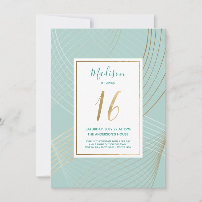 16 . Geburtstag Birthday Invite - Modern, Aquamari Einladung (Vorderseite)