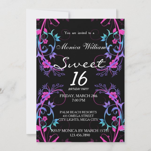 16 . Geburtstag Birthday Party Einladung Damask (Vorderseite)