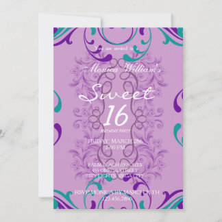 16 . Geburtstag Birthday Party Einladung Damask