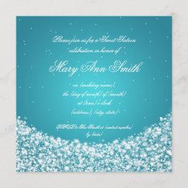 16 . Geburtstag Birthday Star Sparkle Turquoise Einladung