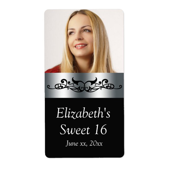 16 . Geburtstag Black and Silver Water Lables (Vorne)