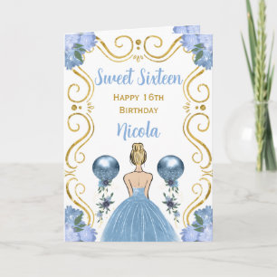 16 . Geburtstag Blonde Princess Blue Happy Birthda Karte