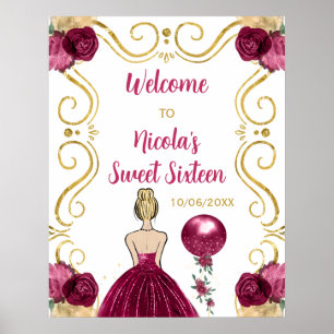 16 . Geburtstag Blonde Princess Burgundy Red Willk Poster