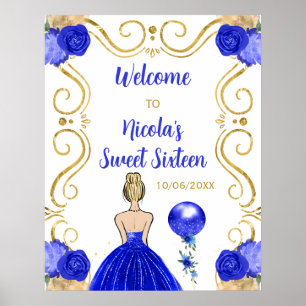 16 . Geburtstag Blonde Princess Royal Blue Willkom Poster