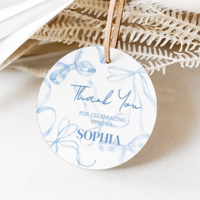 16 . Geburtstag Blue Bow Birthday Party Geschenkanhänger (Coquette Blue Bow Sweet Sixteen Birthday Party Favor Tags)