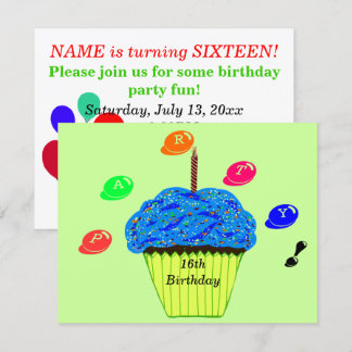 16. Geburtstag Blue Cupcake Candy Bits Einladung