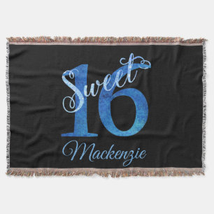16. Geburtstag   Blue Watercolor und Imitats Glitz Decke