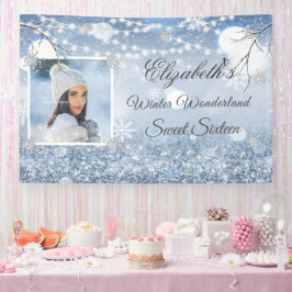 16 . Geburtstag Blue White Winter Wonderland Snow Banner