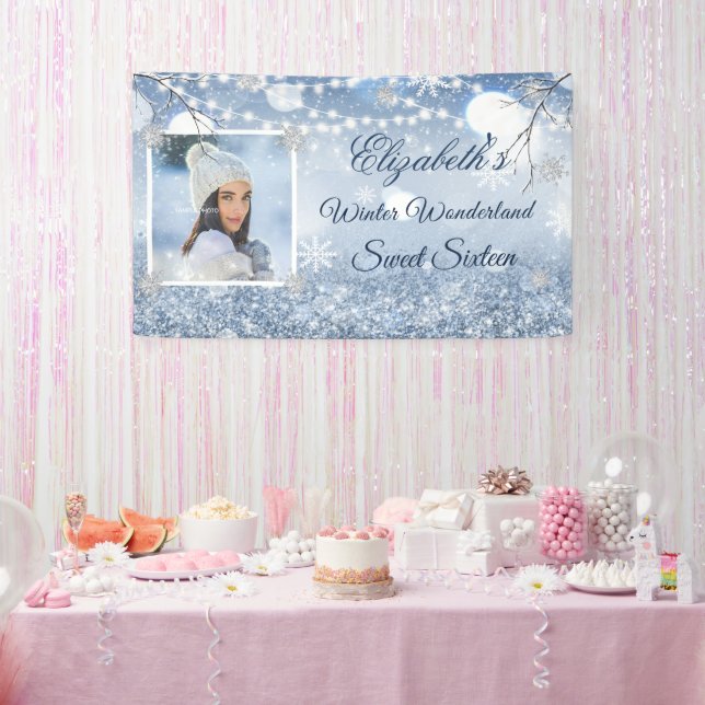 16 . Geburtstag Blue White Winter Wonderland Snow Banner (Party)