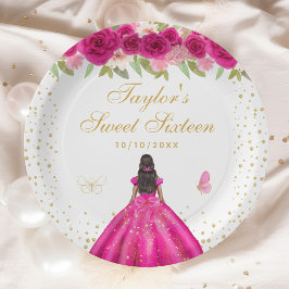 16 . Geburtstag - Blütendruckerin in heißen Rosa Pappteller