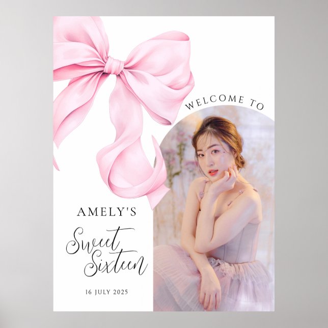 16 . Geburtstag Bow Foto Begrüßungszeichen Poster (Vorne)