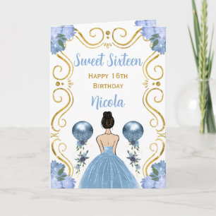 16 . Geburtstag Brown Hair Princess Blue Birthday Karte