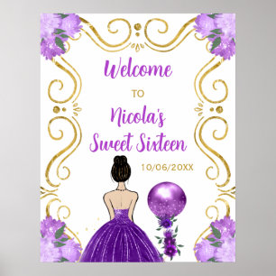 16 . Geburtstag Brown Hair Princess Lila Willkomme Poster