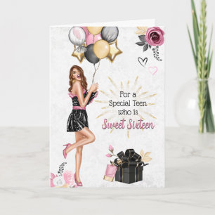 16 . Geburtstag Brünett Girl Happy Birthday Card Feiertagskarte