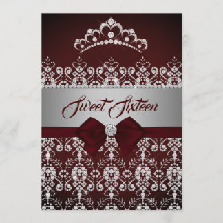 16 . Geburtstag Burgundy Sparkle Diamond Tiara Bow Einladung