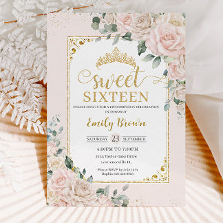 16 . Geburtstag Champagne Ivory Blush Floral Gold Einladung