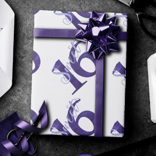 16. Geburtstag   Chic White and Violet Lila Waterc Geschenkpapier