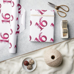 16. Geburtstag Classic Red and White Grunge Wate Geschenkpapier