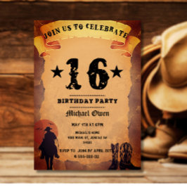 16. Geburtstag Cowboy Alt-Papier Reiten Party Einladung