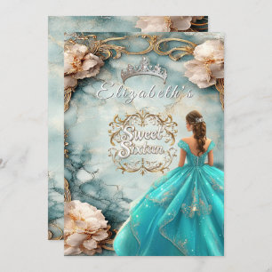 16 . Geburtstag Crown Pink Roses Gold Filigree Einladung