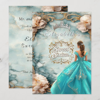 16 . Geburtstag Crown Pink Roses Gold Filigree Einladung