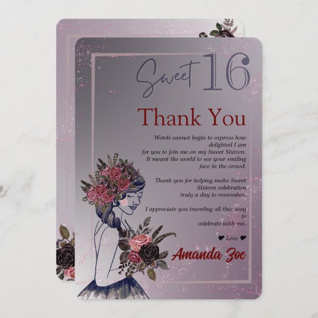 16 . Geburtstag Dankeschön Karte (Vorne/Hinten)