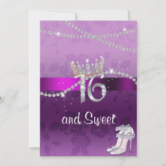 16 . Geburtstag Diamonds Crown High Heels Lila Einladung