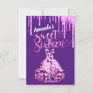 16 . Geburtstag Dress Glitzer Tropfen Rosa Tropfen Einladung