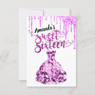 16 . Geburtstag Dress Glitzer Tropfen Rosa Tropfen Einladung