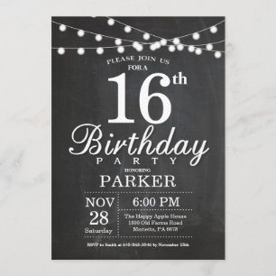 16. Geburtstag Einladung Chalkboard String Lights