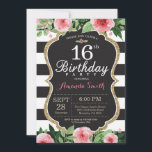 16. Geburtstag Einladung Frauen. Floral Gold Black<br><div class="desc">16. Geburtstag Einladung für Teenager Dame. Black and Gold Geburtstagsparty einladen. Gold Glitzer. Rosa Aquarellfarbene Blume mit Blumen. Schwarze und weiße Streifen. Tafel. Printable Digital. Für weitere Anpassungen klicken Sie bitte auf die Schaltfläche "Anpassen" und verwenden Sie unser Designwerkzeug,  um diese Vorlage zu ändern.</div>