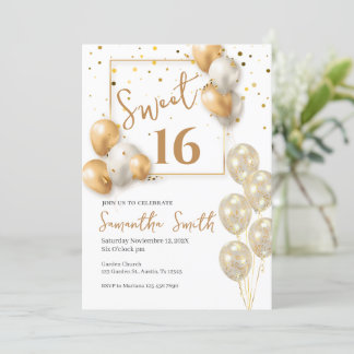 16 . Geburtstag Einladung Golden Balloon