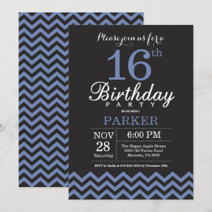 16. Geburtstag Einladung Schwarz und Blau