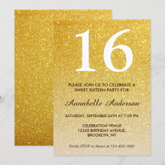16. Geburtstag Elegant Yellow Gold Glitzer Ombre Einladung