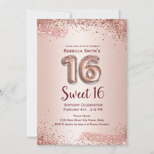 16. Geburtstag Elegante Roségold-Glitzer-Einladung Einladung