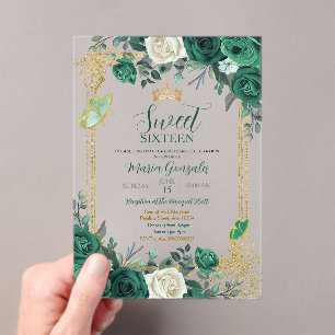 16 . Geburtstag Emerald Green & Gold zum Geburtsta Acryleinladungen