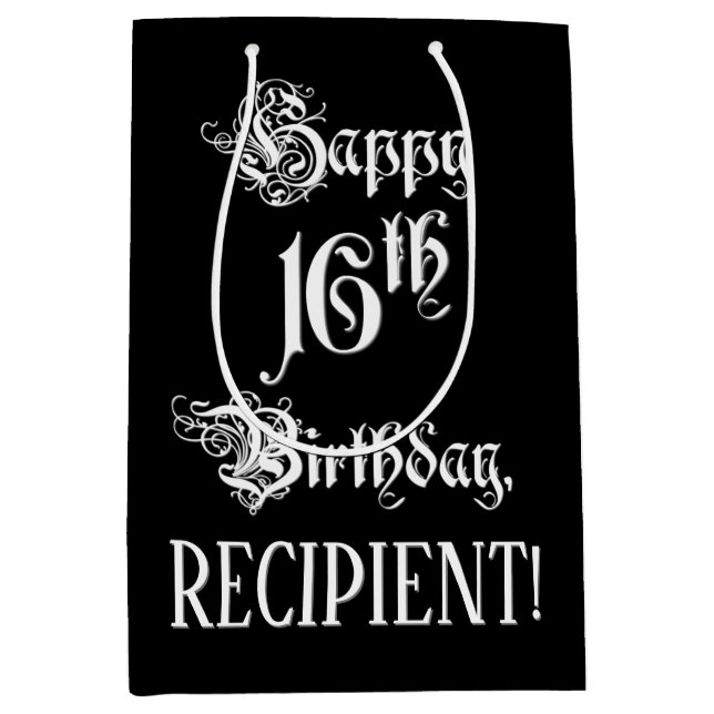 16. Geburtstag: Extravagant, elegant, Script + Ind Mittlere Geschenktüte (Vorderseite)