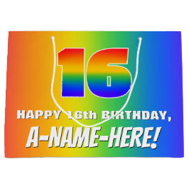 16. Geburtstag: Farbiges, lustiges Regenbogenmuste Große Geschenktüte