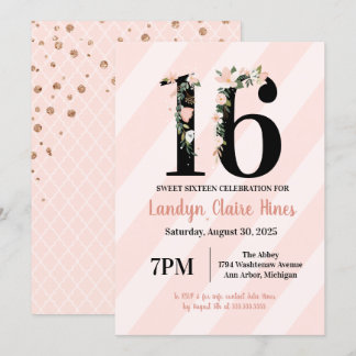 16 . Geburtstag Floral 16 Rosa & Blush Geburtstag Einladung
