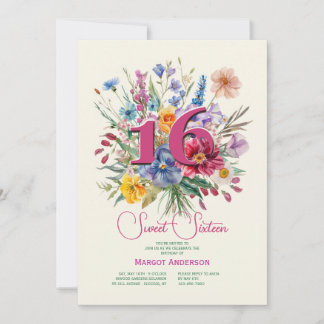 16 . Geburtstag Floral Einladung