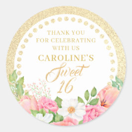 16 . Geburtstag Floral Elegante Rose Pink Vielen D Runder Aufkleber
