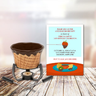 16. Geburtstag Fondue Abendessen Party Einladungen