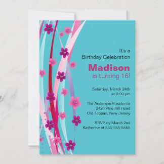 16 . Geburtstag Foral Ribbons Geburtstag Einladung