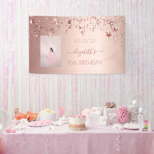 16. Geburtstag Foto Rose Gold Rosa Glitterstars Banner