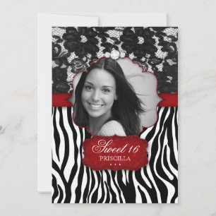 16 . Geburtstag Foto Zebra Lace Einladung Red