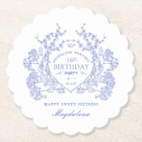 16. Geburtstag Französisch Blue Floral Wappen Cust