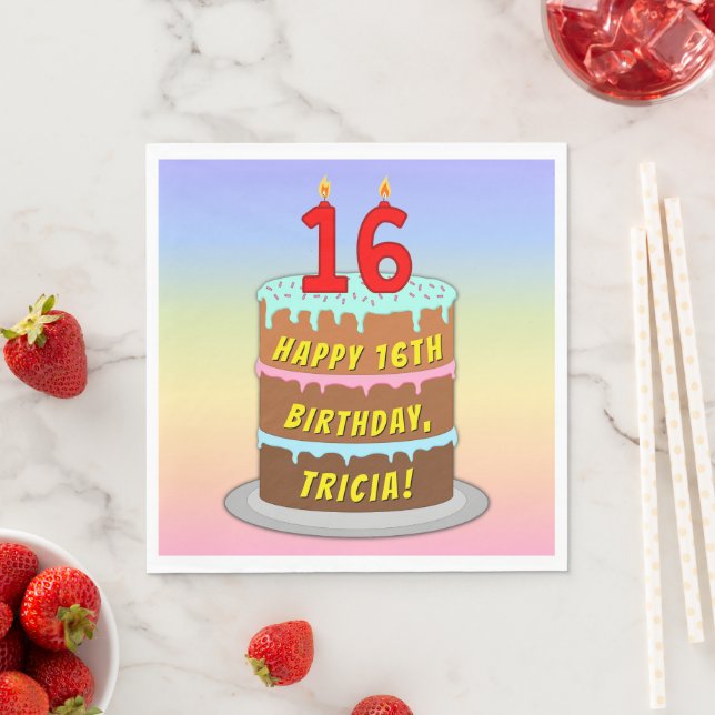 16. Geburtstag: Fun Cake and Candles + Individuell Serviette (Beispiel)
