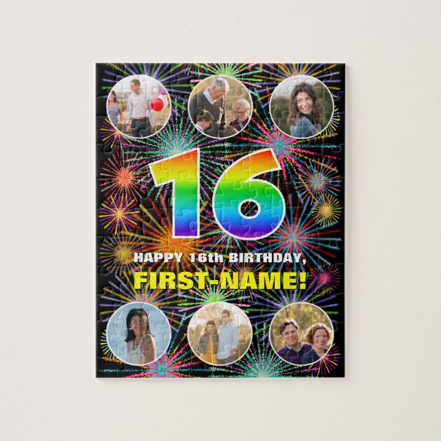 16. Geburtstag: Fun Rainbow #, Individuelle Name + Puzzle (Vertikal)