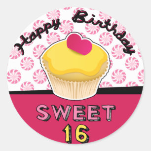 16 . Geburtstag Geburtstag Cupcake Sticker! Runder Aufkleber